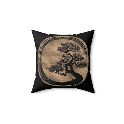Enso Zen Circle and Bonsai Tree Gold Pillow