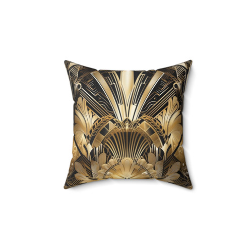 Art Deco Design Delight Pillow featuring peacock feather and gold geometric patterns