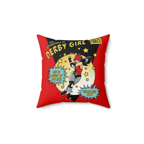 Derby Girl Pillow with Roller Skating Superhero Artwork