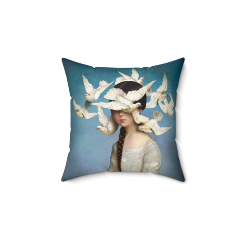 Surreal Fantasy Pillow Featuring Doves and Portrait