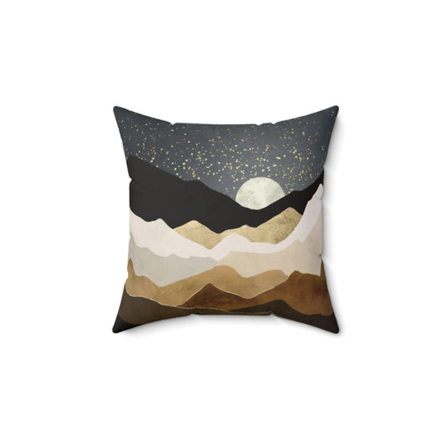 Golden Stars Pillow with Celestial Landscape Design