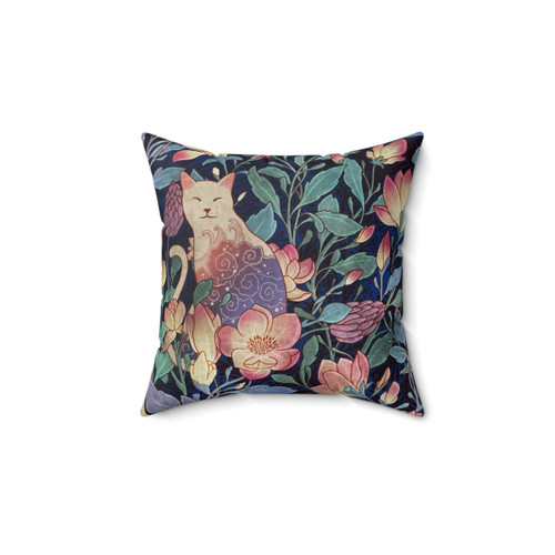 Cat and Magnolia Floral Decorative Pillow