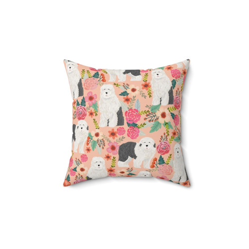 Old English Sheepdog Floral Throw Pillow