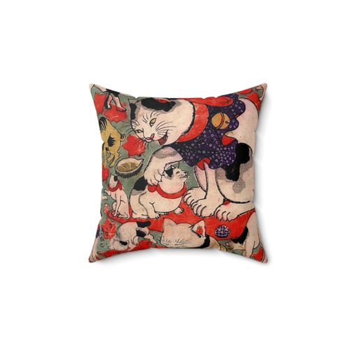 Antique Japanese Cat Tattoo Print Pillow