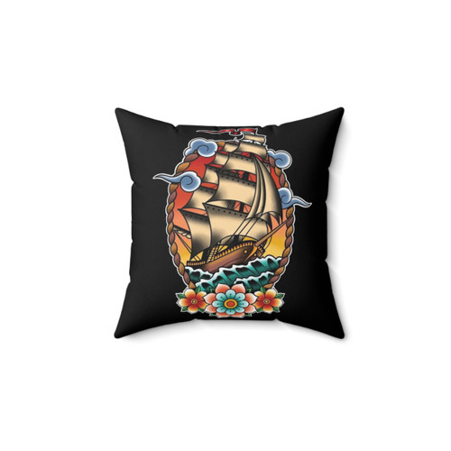 Traditional Tattoo Sailing Ship Pillow