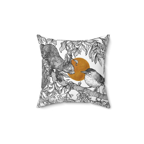 Forest Friends Squirrel and Bird Gold Pillow