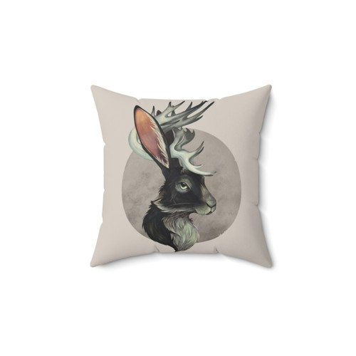 Jackalope Pillow - Decorative Mythical Creature Accent Cushion