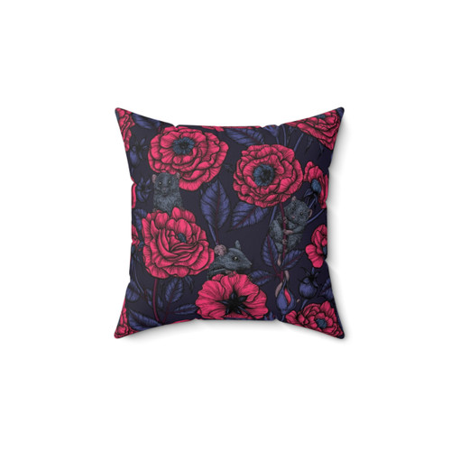 Vintage Floral Mice Party Decorative Pillow