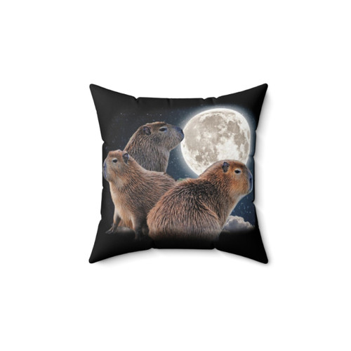 Capybara Humor Parody Pillow with Three Capybaras and Moon Design