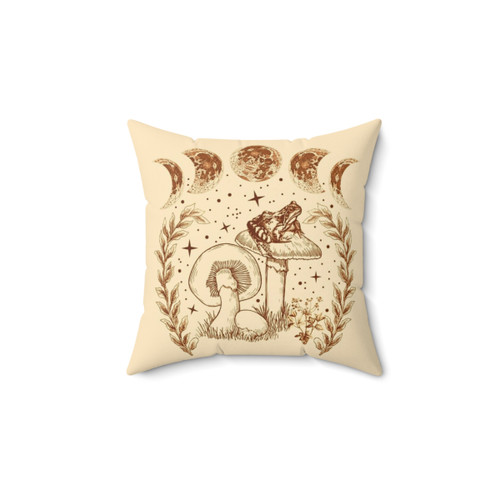 Cottagecore Frog and Mushroom Decorative Pillow