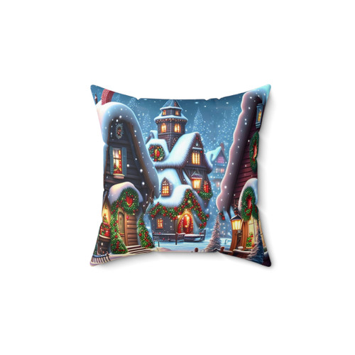Charming Snowy Christmas Village Pillow