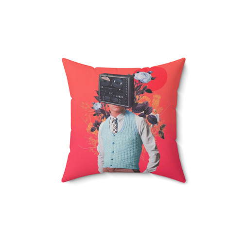 Vintage Phonohead Pillow with Collage Design