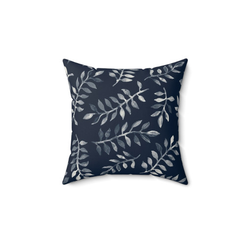 Navy Blue and White Hand Painted Leaf Pattern Pillow