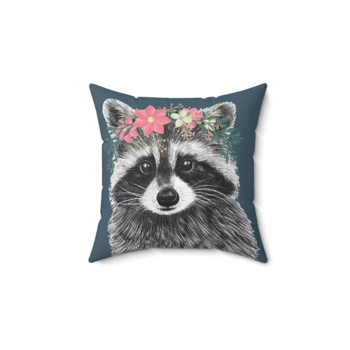 Funny Cute Raccoon Floral Crown Flowers Pillow