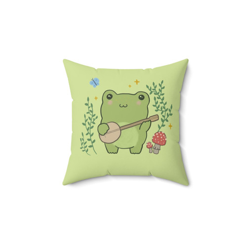Frog Cottagecore Aesthetic Pillow with Toad Playing Banjo