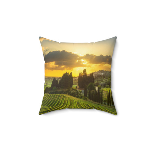 Tuscany countryside landscape pillow with vineyard, village, and trees