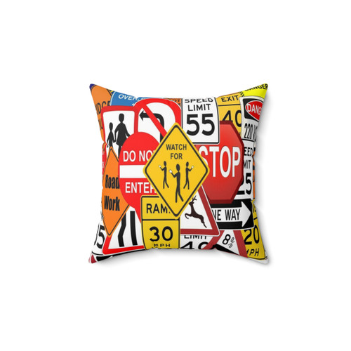 Signs-themed decorative throw pillow