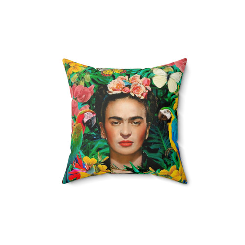Frida Kahlo Decorative Throw Pillow with Bird and Butterfly Motifs