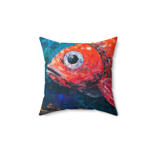 Red Depths Abstract Ocean Life Pillow