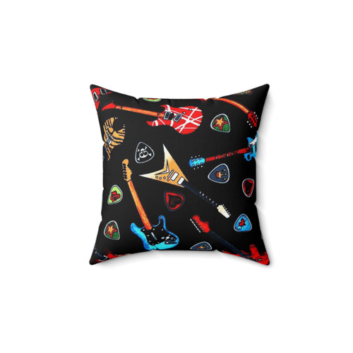 Electric guitar throw pillow with colorful pattern