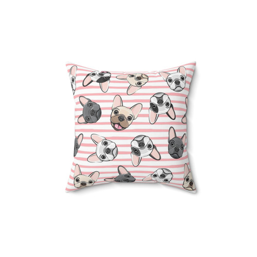 Decorative French Bulldog pillow with pink stripes