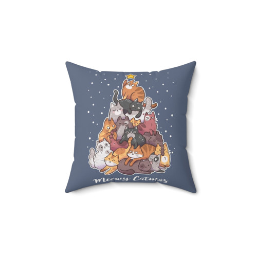Meowy Catmas Holiday Pillow with Cute Cat Design