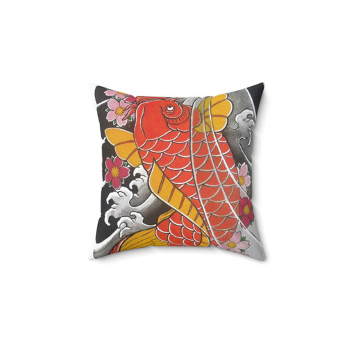 Traditional Japanese Koi and Sakura Floral Design Pillow