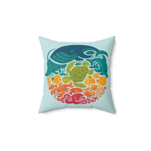 Aquatic Rainbow Pillow with Sea Creatures