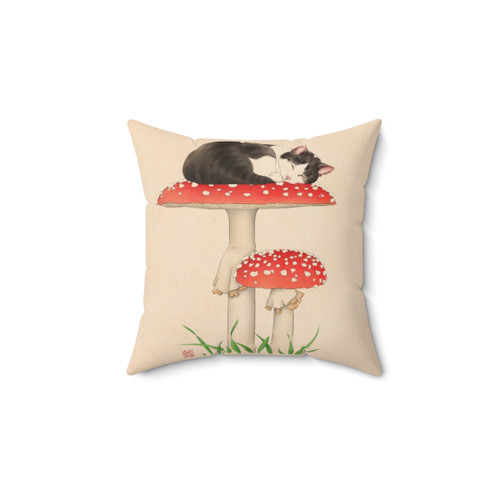 Calming Cat Toadstool Mushroom Pillow