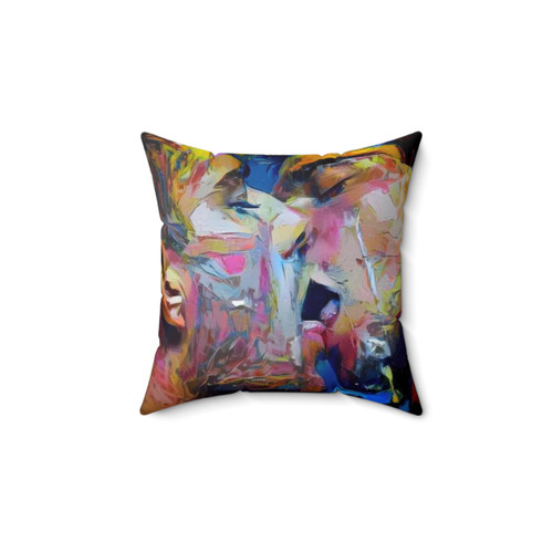 Homoerotic Denouement Pillow featuring two men kissing