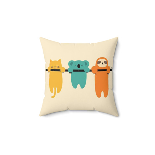 Cute Animal Throw Pillow with Sloth, Koala and Cat Design