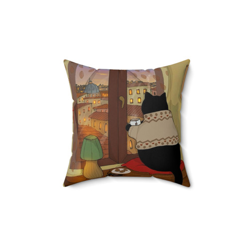 Stanis the Cat Drinking Tea at the Window Decorative Pillow