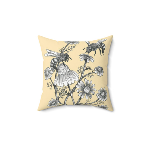 Bees and Chamomile Floral Throw Pillow