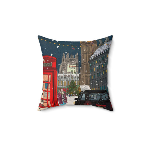London Christmas Night Cityscape Art Pillow