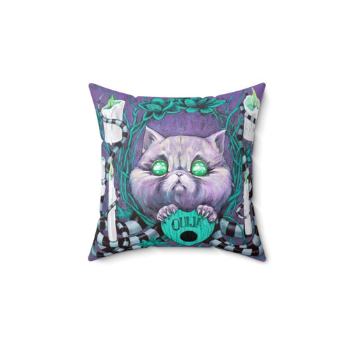 Spooky Medium Kitty Pillow with Ouija Board and Ghostly Flames