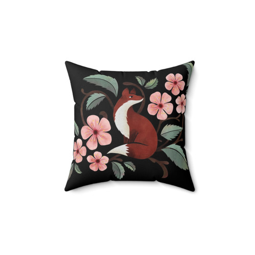 Whimsical Fox in Cherry Blossoms Decorative Pillow