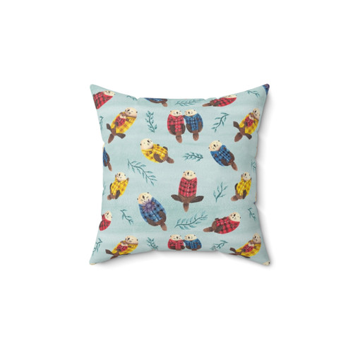 Cute illustrated sea otter wearing plaid pattern pillow
