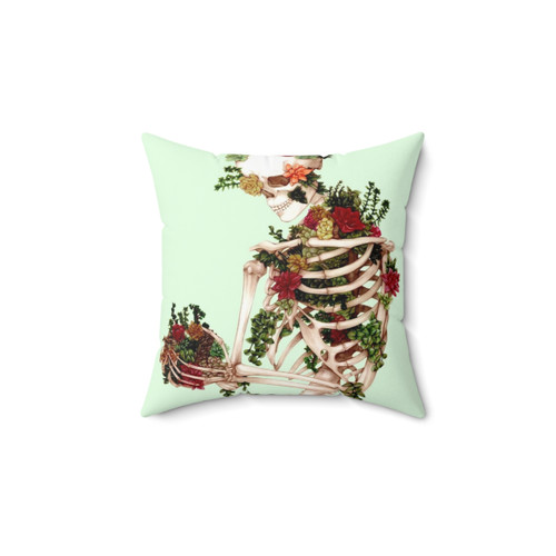 Succulent Surrender Skeleton Pillow with Botanical and Occult Motifs