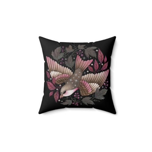 Autumn Pillow with Bird and Botanical Design