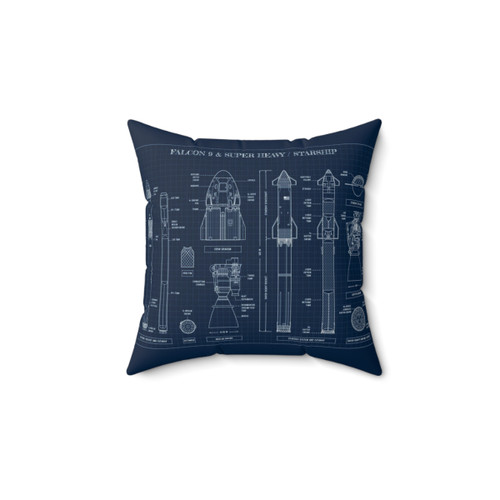 SpaceX Falcon 9 & Starship Blueprint Pillow