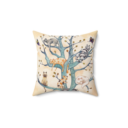 Watercolor Cat Tree of Life Pillow