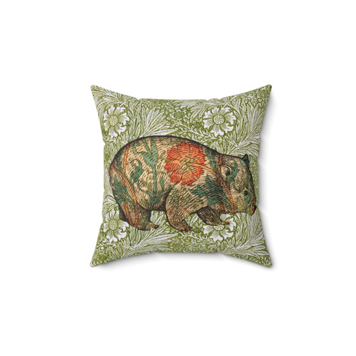 Quirky Wombat Decorative Pillow with Green Marigold Print