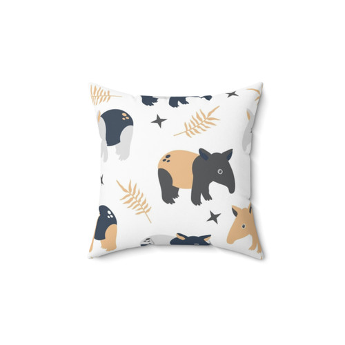 Cute tapir throw pillow with abstract, tropical design