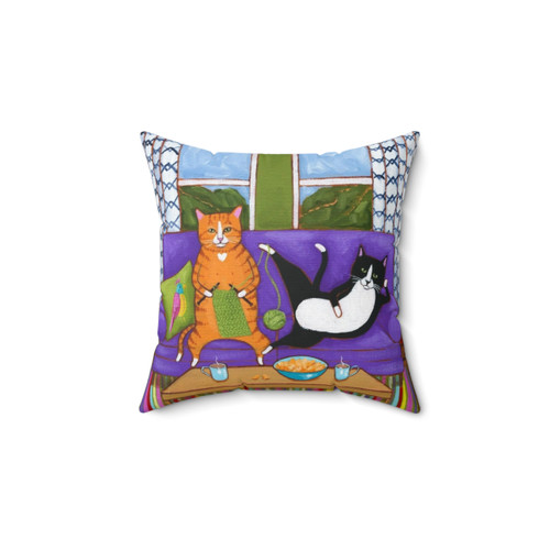 Knit Cats Pillow - Cozy Cottage Decor