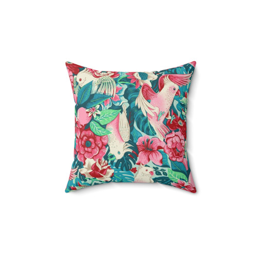 Tropical cockatoo bird on floral pillow