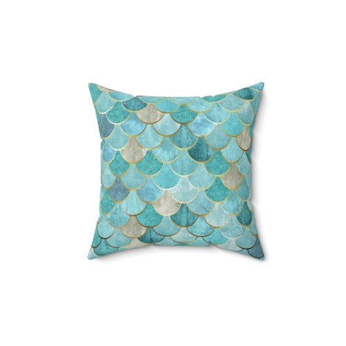 Moroccan Mermaid Fish Scale Patterned Throw Pillow in Aqua and Teal