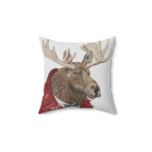 Moose in Leather Accent Pillow for Cabin Decor