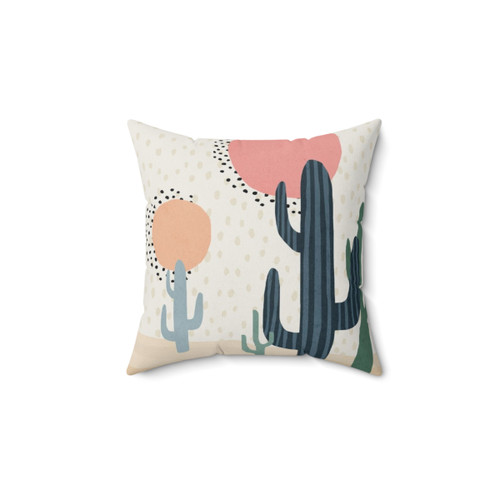 Mid century modern nursery pillow with abstract cacti and sun design