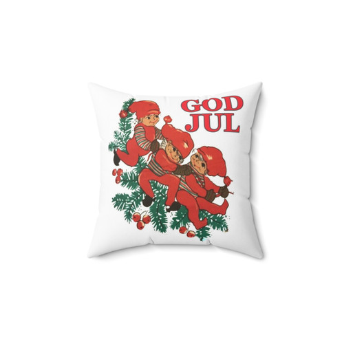 Retro Scandinavian Christmas Pillow with Gnomes and Tomte