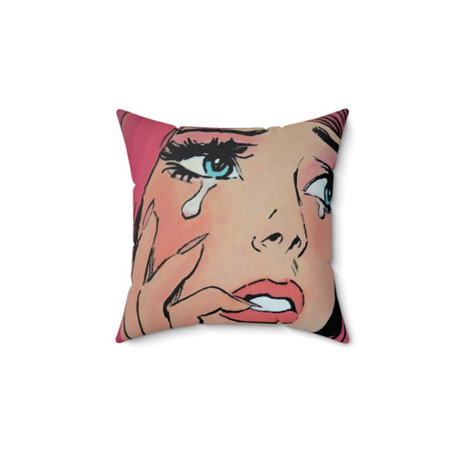Pink Pop Art Crying Girl Decorative Pillow